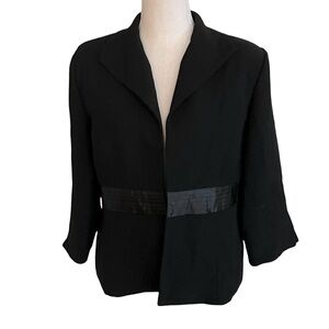 Jessica Howard Petite Black Blazer 14P open front quarter sleeve satin pleats